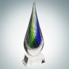 Art Glass Ocean Green Narrow Teardrop Achievement Award with Crystal Base