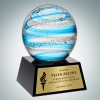 Art Glass Blue Jupiter Award with Black Base and Gold Plate
