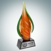 Art Glass Orange Creamsicle Award with Black Base and Silver Plate