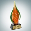 Art Glass Orange Creamsicle Award with Black Base and Gold Plate