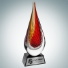 Art Glass Red Orange Narrow Teardrop Award with Black Base and Silver Plate