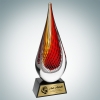Art Glass Red Orange Narrow Teardrop Award with Black Base and Gold Plate