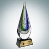 Art Glass Ocean Green Narrow Teardrop Award with Black Base and Gold Plate