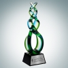 Art Glass Green Double Helix Award with Silver Plate