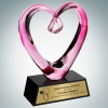 Art Glass Compassionate Pink Heart Award with Black Base and Gold Plate