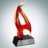 Art Glass Inferno Award with Black Base and Silver Plate