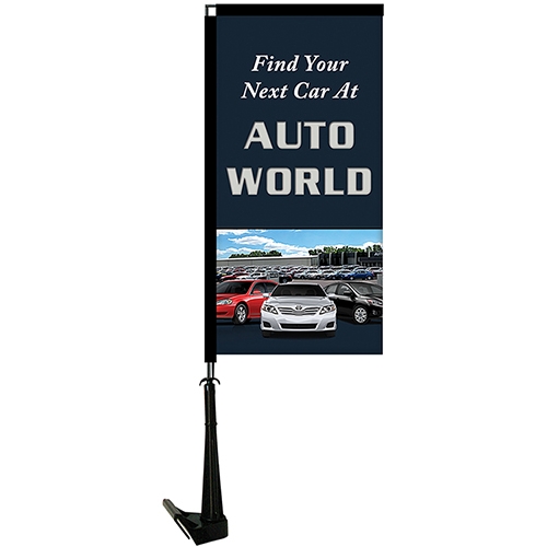 Single Reverse Portable Rectangle Car Flag - Non-Adjustable Base