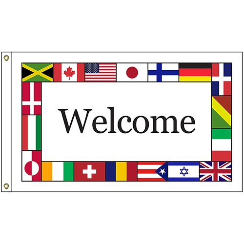 International Welcome 4' X 6' Knit Poly Flag with Heading and Grommets