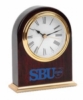 Classic Arched Top Piano Wood Finish Wooden Desk Alarm Clock with Gold Metal Base