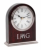 Classic Arched Top Piano Wood Finish Wooden Desk Alarm Clock w/Silver Metal Base