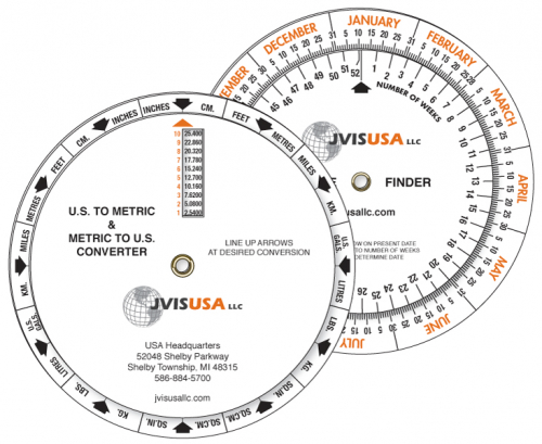 3 Wheel US Metric Converter and Date Finder, Full Colour