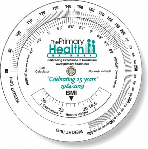 .020 White Plastic Body Mass Index Wheel Calculator (4.25