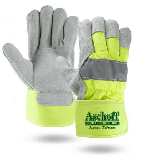 Hi-Viz Suede Cowhide Leather Palm Gloves