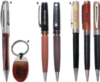 Induro™ Ballpoint Pen w/Black Leather Barrel & Wood Cap