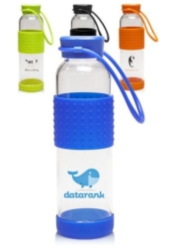 16 oz Glass Water Bottle w/ Plastic Lid Base & Grip