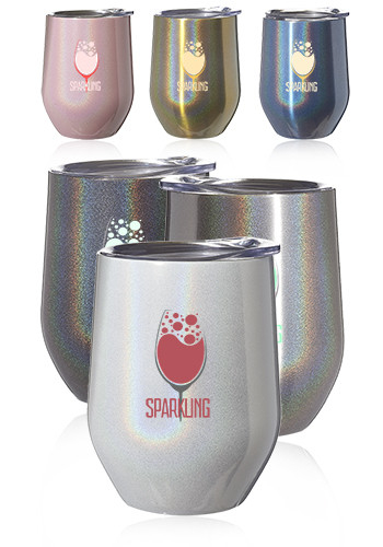 11 oz. Vacuum Iridescent Stemless Wine Glasses with Lid