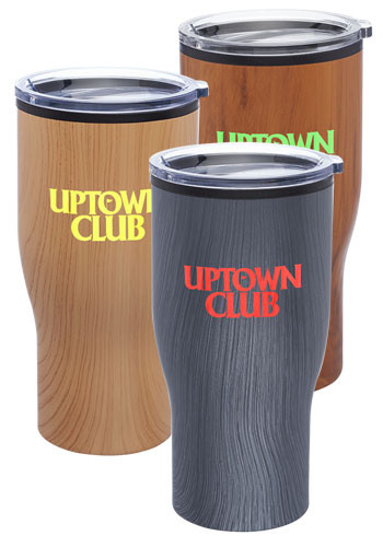 28 oz. Challenger Travel Mugs with Wood Finish