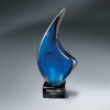 Indigo Art Glass On Black Glass Base - Large With Black Lasered Plate