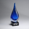 Indigo Art Glass With Blue Waveswith Black Laser P