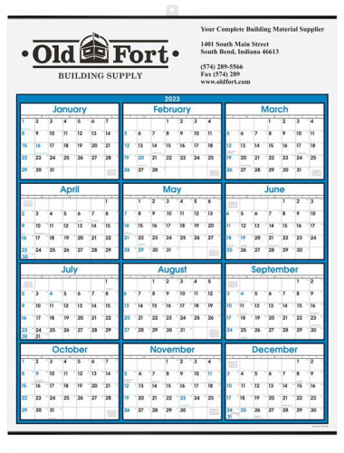 Blue Border Modern Yearly Calendar w/Top Imprint