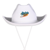 White Cowboy Hats w/ Adjustable Chin Strap with a Faux Leather Icon