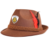 Brown Alpine Hats w/ Rope Band & Feather Accent with a Faux Leather Icon