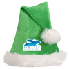 Green Santa Hats w/ White Plush Trim with a Custom Heat Transfer