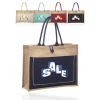 Two Tone Jute Tote Bag W/ Front Pocket & Colored Handles