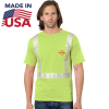 Hi Vis 100% USA-Made Class 2 Poly-Cotton Segmented Safety T-Shirt With Pocket