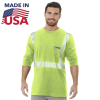 Class 2 High Vis 100% USA-Made Poly-Cotton Segmented Safety Long Sleeve T-Shirt With Pocket