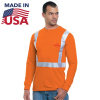 Hi Vis Class 2 USA-Made 100% Cotton Safety Long Sleeve T-Shirt With Pocket