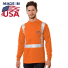 Class 2 Hi Vis 100% USA-Made Poly-Cotton Safety Long Sleeve T-Shirt With Pocket