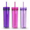 16Oz Double Wall Plastic Tumblers w/ Lid And Straw