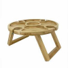 Outdoor Folding Bamboo Picnic Table with Wine Glass Holder and Snacks Tray